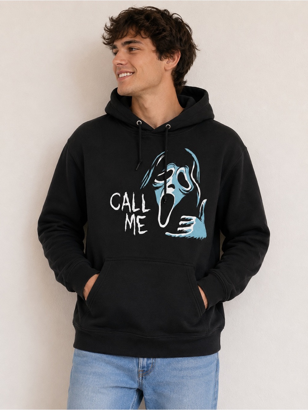 Ghost face Black 'Call Me' Graphic Pullover Hoodie